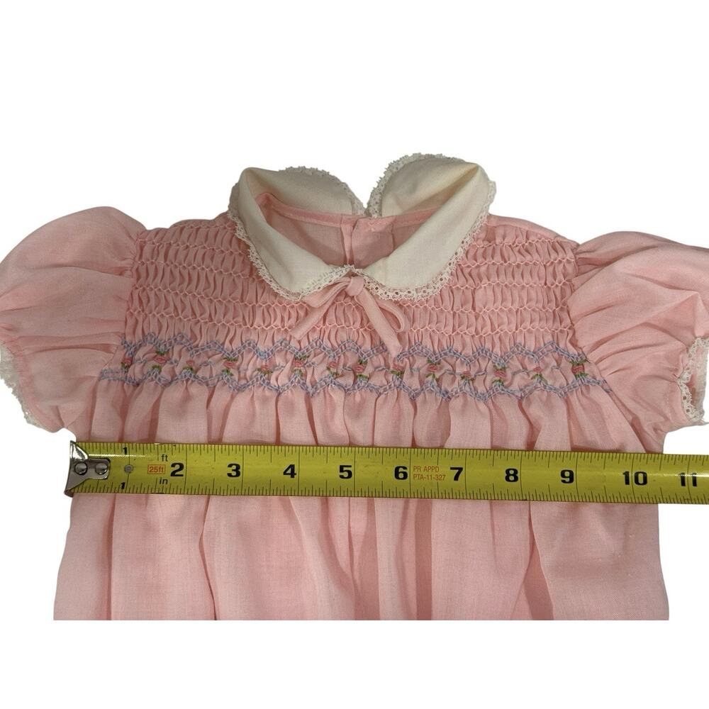 Vintage Handmade Smocked Pink Baby Dress – Heirloom Style – 12M (Fits 12–18M) - Picture 5 of 6